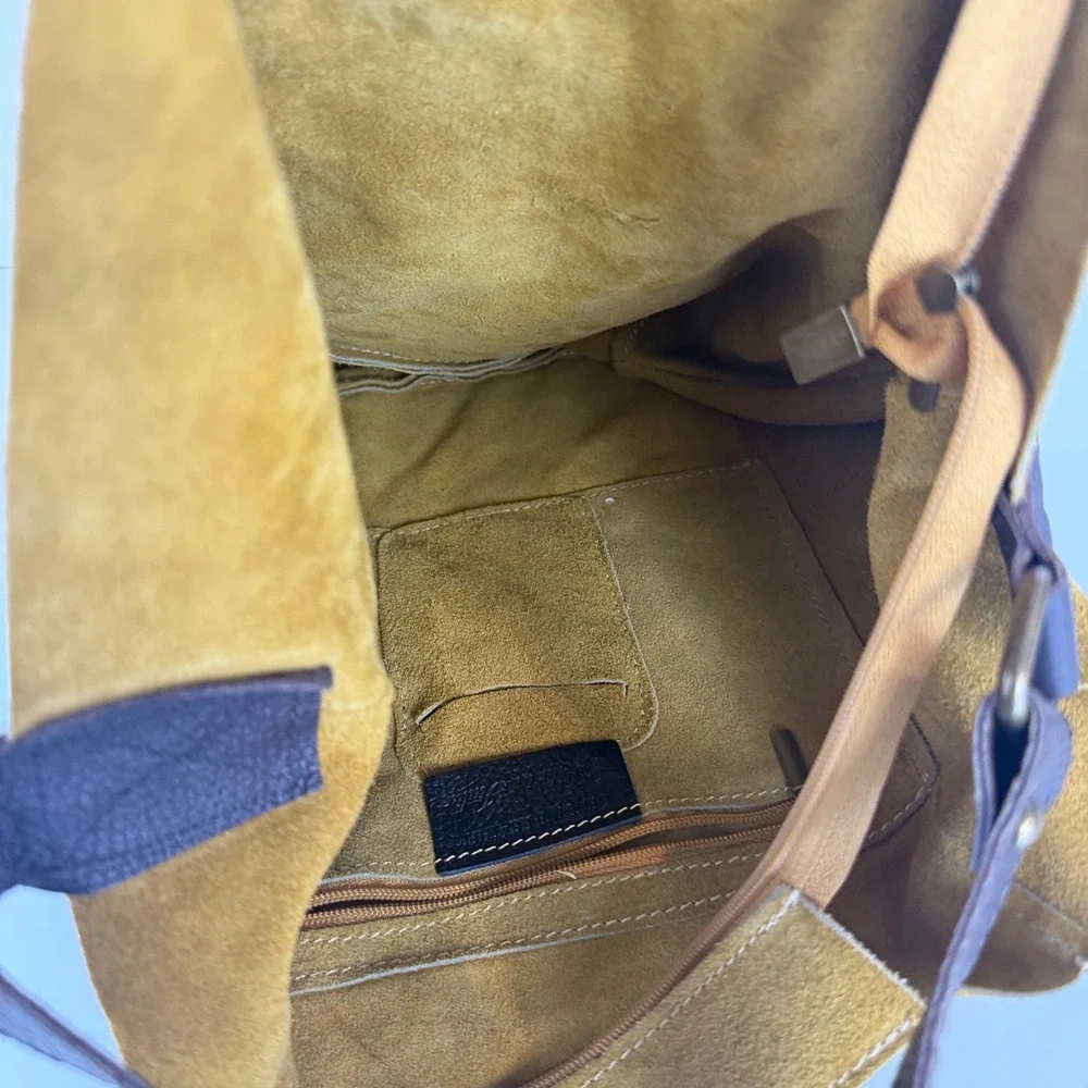 Moda in Italia Hobo Bag Tote Womens Mustard Yellow Suede Leather Slouchy Zip
